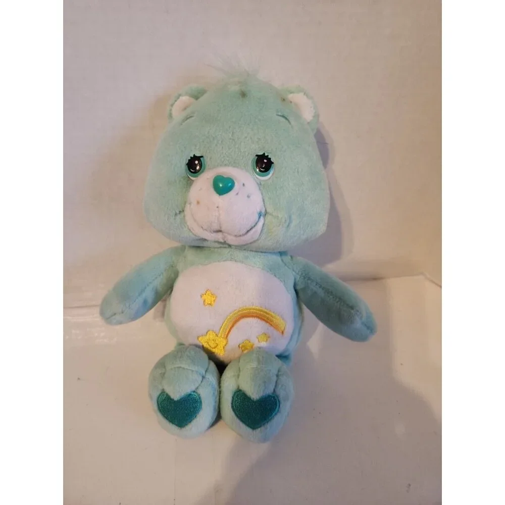 Care Bears‎ Plush 2002 Wish Bear Shooting Stars Mint Green Teal Turquoise Heart